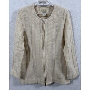Boyne Valley‎ Weavers Cardigan Womens Medium White Merino Wool Zip Ireland